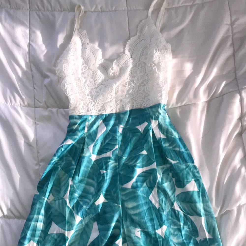 White and Blue Floral Romper